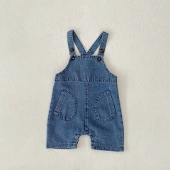 2025 Summer Infant Baby Kids Unisex Sleeveless Solid Color Denim Rompers Overalls Wholesale