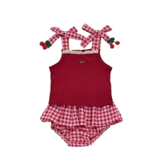 2025 Summer Infant Baby Girls Cherry Pattern Sleeveless Top Vest With Bloomers Sets Wholesale