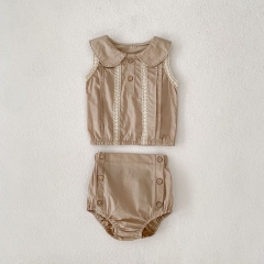 2025 Summer Infant Baby Girls Striped Pattern Sleeveless Top Vest With Bloomers Sets Wholesale