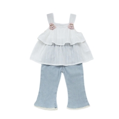 2025 Summer Infant Baby Girls Thin Rabbits Pattern Sleeveless Top Vest With Denim Pants Sets Wholesale