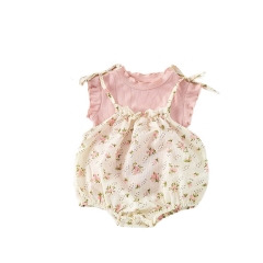 2025 Summer Infant Baby Kids Sleeveless Pink Vest With Floral Onesies Overalls Sets Wholesale