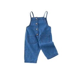 2025 Summer Infant Baby Kids Unisex Sleeveless Solid Color Denim Overalls Wholesale