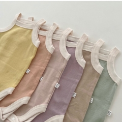 2025 Summer Infant Baby Kids Unisex Thin Color Patchwork Sleeveless Onesies Wholesale