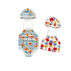 2025 Summer Infant Baby Kids Girls Colorful Flowers Pattern Sleeveless Swimwear Onesies with Hat Wholesale