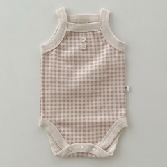 2025 Summer Infant Baby Kids Unisex Thin Color Patchwork Sleeveless Plaid Onesies Wholesale