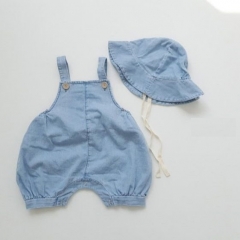 2025 Summer Infant Baby Kids Unisex Sleeveless Solid Color Denim Overalls Wholesale