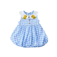 2025 Summer Infant Baby Kids Girls Sleeveless Color Patchwork Peter Pan Collar Plaid Dress Wholesale