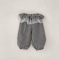 New Arrival Summer Baby Kids Girls Plaid Tulle Patchwork Pants Wholesale
