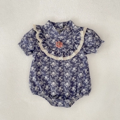 2025 Summer Infant Baby Kids Girls Vintage Floral Pattern Short Sleeves Onesies Wholesale
