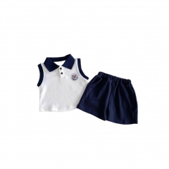2025 Summer Infant Baby Teddy Bear Pattern Sleeveless Preppy Vest With Shorts or Skirt Sets Wholesale