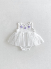 2025 Summer Infant Baby Kids Girls Flowers Pattern Sleeveless Tulle Patchwork Onesies Wholesale