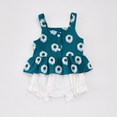 2025 Summer Infant Baby Girls Aesthetic Floral Pattern Sleeveless Top Dress With Bloomers Sets Wholesale