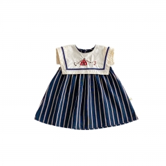 2025 Summer Infant Baby Kids Girls Sleeveless Cartoon Embroidered Pattern Striped Dress Wholesale