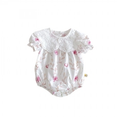 2025 Summer Infant Baby Girls Butterfly and Heart Pattern Short Sleeves Onesies Bodysuits Wholesale