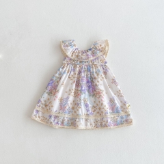 2025 Summer Infant Baby Kids Girls Sleeveless Floral Pattern Dress with Collar Wholesale