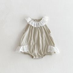 2025 Summer Infant Baby Girls Hollow-out Pattern Collar Sleeveless Onesies Bodysuits Wholesale