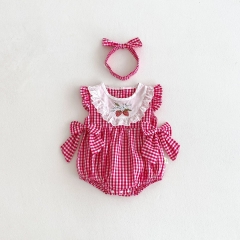 2025 Summer Infant Baby Girls Strawberry Embroidered Pattern Sleeveless Onesies Bodysuits Wholesale