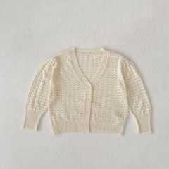 New Arrival Summer Baby Kids Girls Long Sleeves Hollow Out Pattern Single Breasted Top Knitwear for Stylish Girls Wholesale