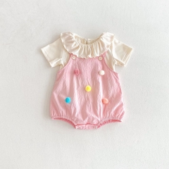 2025 Summer Infant Baby Girls Short Sleeves Plain Top With Pink Onesies Sets Wholesale