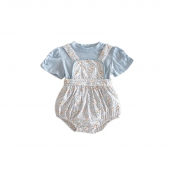 2025 Summer Infant Baby Girls Short Sleeves Plain Top With Floral Onesies Sets Wholesale