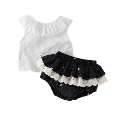 2025 Summer Infant Baby Girls Solid Color Floral Pattern Sleeveless Top With Bloomers Sets Wholesale