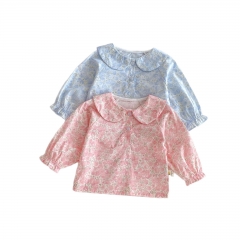 New Arrivals Autumn Baby Girls Long Sleeves Floral Top with Peter Pan Collar Wholesale