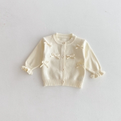 New Arrival Autumn and Spring Infant Baby Girls Butterfly-bow Decorated Long Sleeves Single Breasted Knitted Cardigan Wholesale