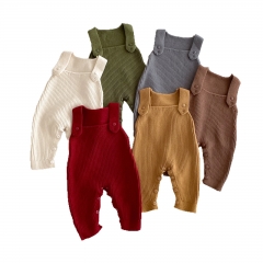 2025 Autumn Infant Baby Unisex Solid Color Sleeveless Knitted Overalls Rompers Wholesale