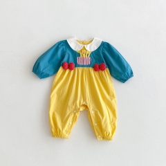 Autumn Infant Baby Girls Color Patchwork Cartoon Style Long Sleeve One Piece Romper Wholesale