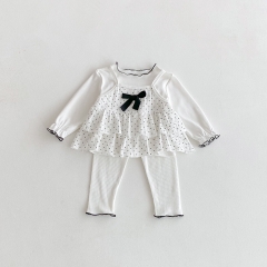 2025 Autumn Infant Baby Girls Beige Long Sleeves Top, Dots Pattern Sleeveless Vest With Pants Sets Wholesale