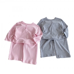 2025 Autumn and Spring Infant Baby Girls Solid Color Long Sleeves Bottoming Top With Pants Pajamas Sets Wholesale