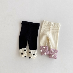 2025 New Arrival Baby Kids Girls Polka Dots Pattern Color Patchwork Knitted Pants In Winter and Autumn Wholesale