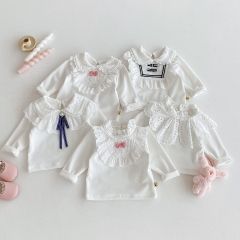 New Arrivals Autumn Baby Girls Long Sleeves Floral Hollow-out Pattern Top Wholesale