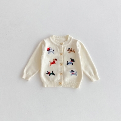 New Arrival Autumn and Spring Infant Baby Unisex Puppy Cartoon Pattern Long Sleeves Single Breasted Knitted Cardigan Wholesale
