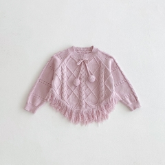 New Arrival Autumn and Spring Infant Baby Girls Geometric Jacquard Pattern Long Sleeves Knitted Sweater Wholesale