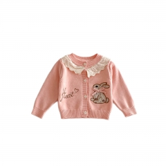 New Arrival Autumn and Spring Infant Baby Girls Rabbit Cartoon Pattern Long Sleeves Single Breasted Knitted Cardigan Wholesale