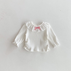New Arrivals Autumn Baby Girls Long Sleeves Striped Pattern Top with Collar Wholesale