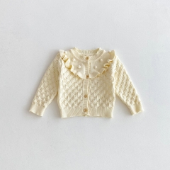 New Arrival Autumn and Spring Infant Baby Girls Geometric Jacquard Pattern Long Sleeves Single Breasted Knitted Cardigan Wholesale