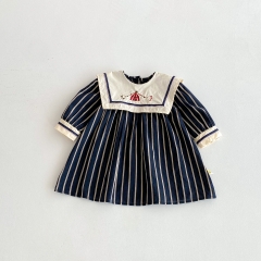 New Arrival Autumn Infant Baby Kids Girls Stylish Striped Princess Long Sleeves Dress Wholesale