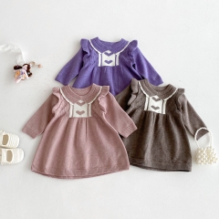 New Arrival Autumn Infant Baby Kids Girls Stylish Hearts and Hollow-out Pattern Princess Long Sleeves Knitted Dress Wholesale