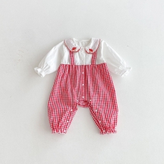 Autumn Infant Baby Girls Color Patchwork Plaid Long Sleeve One Piece Romper Wholesale