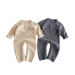 Autumn Infant Baby Unisex Solid Color Long Sleeve One Piece Knitted Romper Wholesale