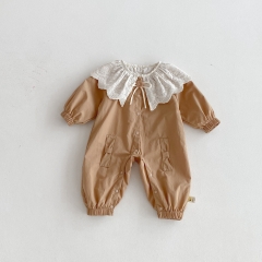 Autumn Infant Baby Girls Color Patchwork Single Breasted Long Sleeve One Piece Romper Wholesale