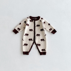 Autumn and Winter Infant Baby Unisex Animals and Stars Pattern Long Sleeve One Piece Knitted Rompers Wholesale