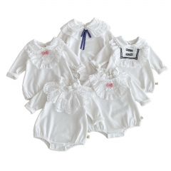 New Arrivals Autumn Baby Girls Long Sleeves Beige Top with Collar Wholesale