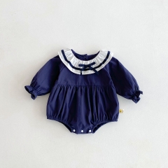 Autumn Infant Baby Girls Navy Style Butterfly-bow Decorated Long Sleeve One Piece Onesies Wholesale