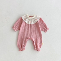 Autumn Infant Baby Girls Color Patchwork Long Sleeve One Piece Rompers Wholesale