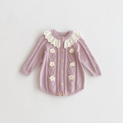 Autumn and Winter Infant Baby Girls Jacquard Long Sleeve One Piece Knitted Onesies Wholesale