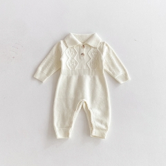 Autumn Infant Baby Unisex Solid Color Long Sleeve Jacquard One Piece Knitted Romper Wholesale