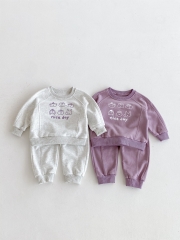 2025 Autumn Infant Baby Girls Animals Cartoon and Letters Pattern Long Sleeves Pullover With Pants Sets Wholesale
